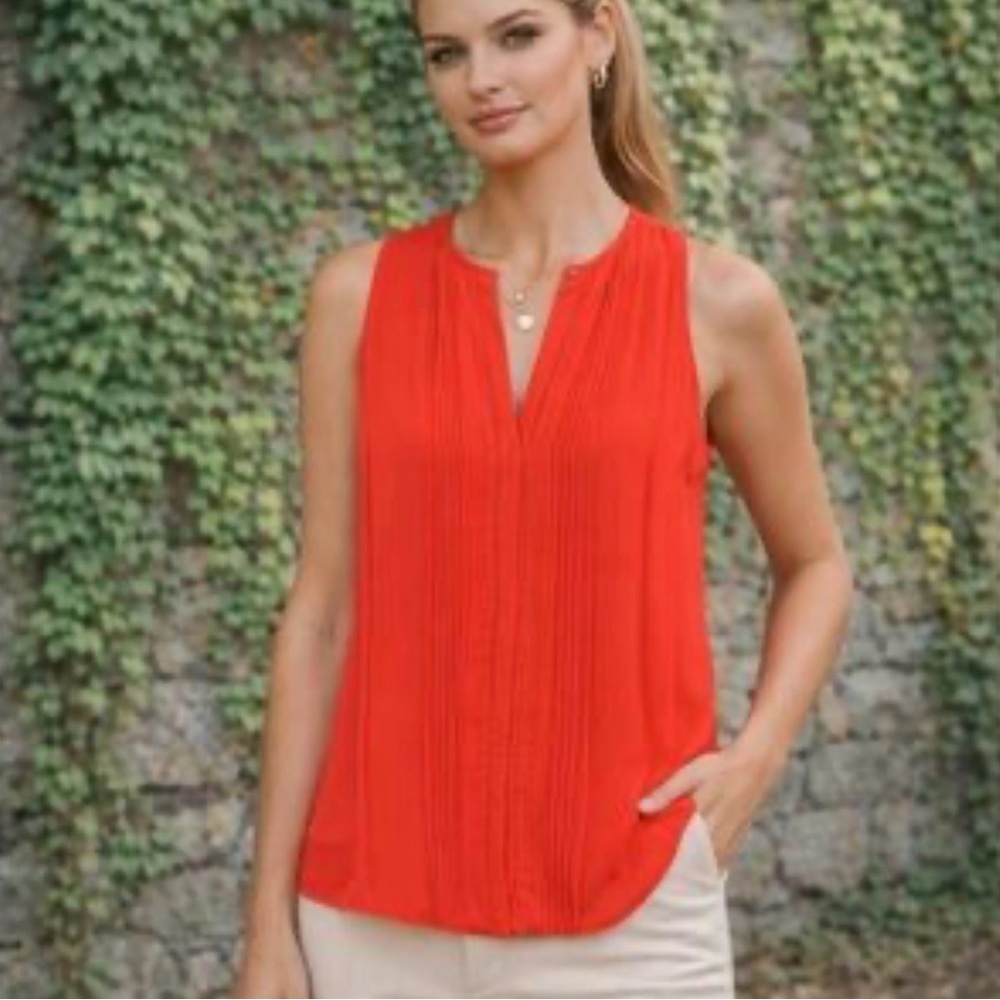 DVF Diane‎ Von Furstenberg Orange "New Slice" Pintuck Silk Top Blouse Size 6 EUC